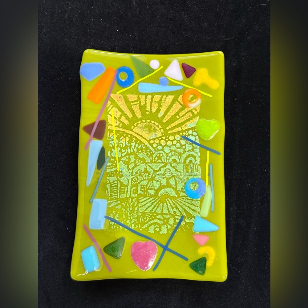 “Original “Choose Happiness “Fused Art Glass  Handmade  9”x6”Rectangular Tray